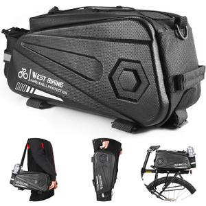 West Biking Bike Rear Seat Bag, Double Water Resistant, Zipper, Bicycle Trunk Pannier, 8.6L Capacity Waterproof Backseat Carrier Cargo Pouch with Strap & Rain Cover For Cycling (black-1)