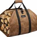 AMAGABELI GARDEN & HOME Firewood Carrier Waxed Canvas Firewood Bag Heavy Duty Large Fireplace Carrier Durable Log Tote Fire Wood Carring Bag with Handles Wood Sling Holder Cabin Stove Accessories