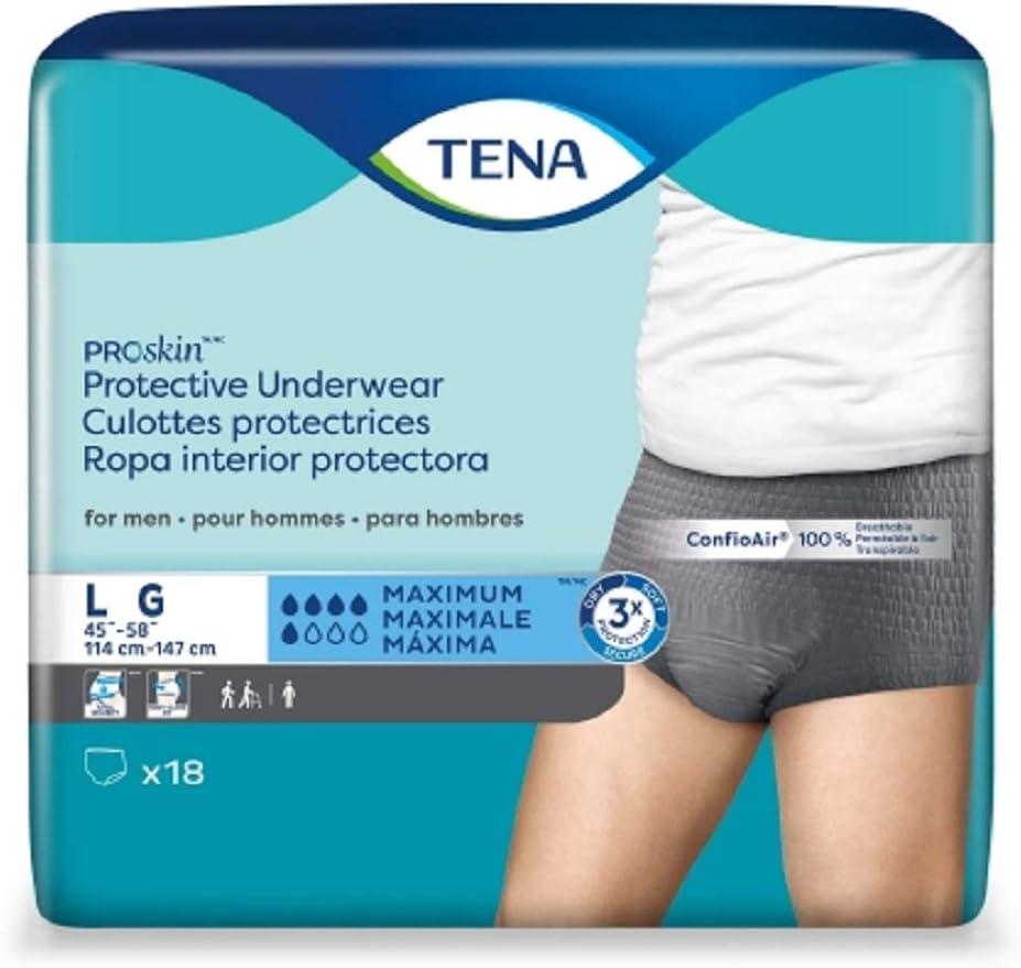 TENA Mens ProSkin Incontinence Underwear - Pull-On Disposable Panties - Large, 72 Pieces