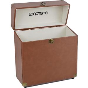 LoopTone Vintage Vinyl Record Storage Case for 30 Albums，Perfect for your Treasured 33, 45 and 78 RPM LP Record Carrier; Portable Vinyl Storage Box for Travel and Home Record Storage