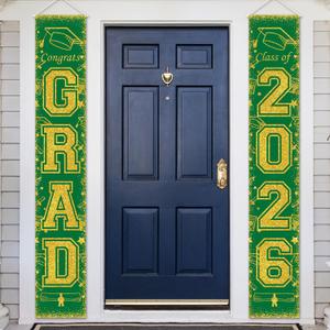 3 x Green and Gold Class of 2026 Graduation Banner Graduation Porch Sign Congrats Grad Banner for Graduates Party Decorations Supplies