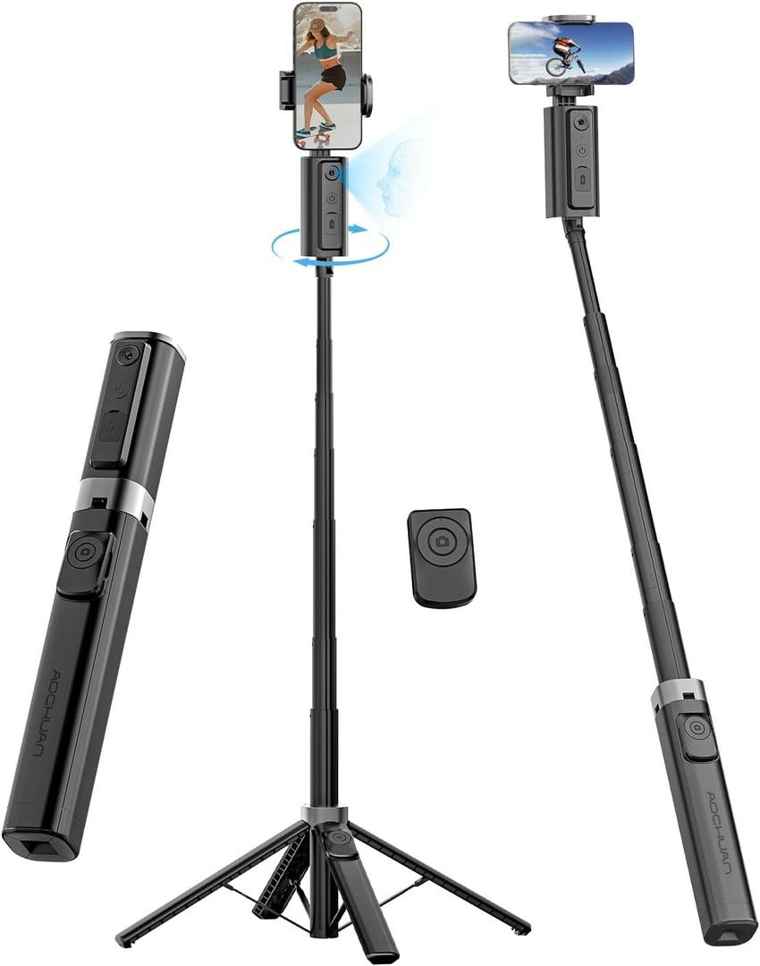 AOCHUAN Face Tracking Tripod for iPhone & Android,57'' Expandable 360 Rotation Selfie Stick that Follows Your Movement Rotation w/Remote, No APP, Phone Tripod Recording for YouTube, TikTok,Smart M3