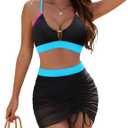 BMJL Womens High Waisted Bikini Sets Mesh Swim Skirt Tummy Control Swimsuits Color Block Bathing Suit 2025 (M)