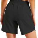 Ksmien Women's 5"/ 7" Athletic Running Shorts Quick Dry Lightweight Workout Gym Shorts with Zipper Pockets UPF 50+ Black XL