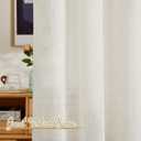 NICETOWN Linen Curtains 48 inches Long, Rod Pocket & Back Tab Flax Linen Weave Window Treatments Privacy with Light Filtering for Bedroom/Farmhouse, Natural, W42 x L48, 2 Panels