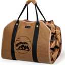 2 x Large Firewood Carrier 39 x 18 inches Waxed Canvas Logs Carrier Tote Bag with Handles, Heavy Duty Wood Holder for Fireplace - Bear