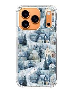 Qivtpjkrin Winter Village House Phone Case for iPhone 17 Pro Max, Snowy Christmas Trees Phone Cover, Soft Trendy TPU Bumper Cover Case