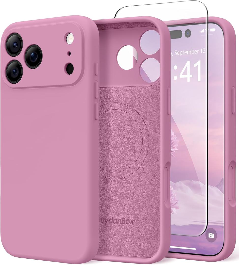 SuydanBox Magnetic for iPhone 17 Pro Max Case, Compatible with MagSafe, [Full Camera Protection][Screen Protector] Silicone Shockproof Protective Phone Case for iPhone 17 Pro Max 6.9", Blackcurrant