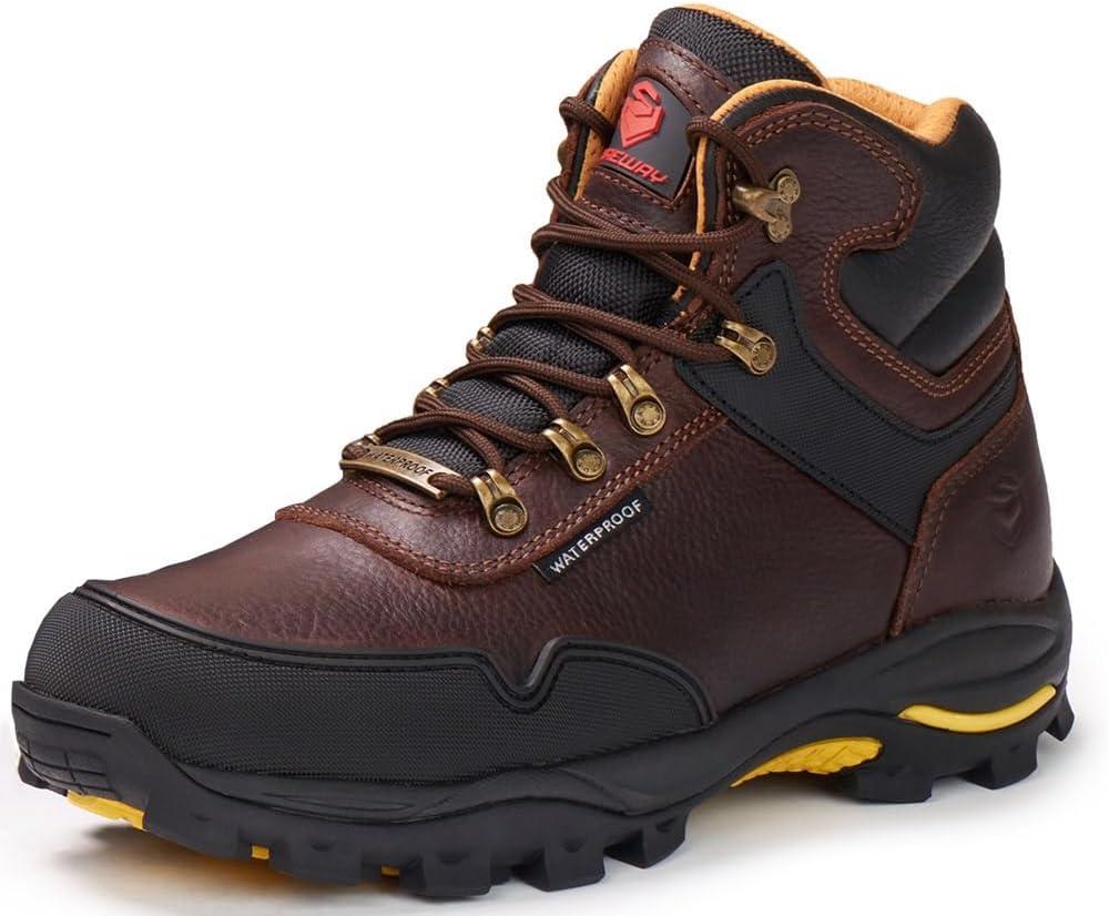 SUREWAY Men's 6" Soft/Steel Toe Heavy Duty Waterproof Work Boot - Leather,Lace Up,Oil/Slip Resistant Dual-Density Comfortable Outsole,EH Construction Industrial Ankle Safety Men Work Boots (Brown)