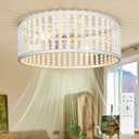 20" Boho Ceiling Fan with Light, Wood Beaded Fandelier with Remote, Flush Mount/Low Profile/6-Speed/Timer/3 CCT/Quiet DC Motor/Reversible, French Farmhouse Style Chandelier Fan, White