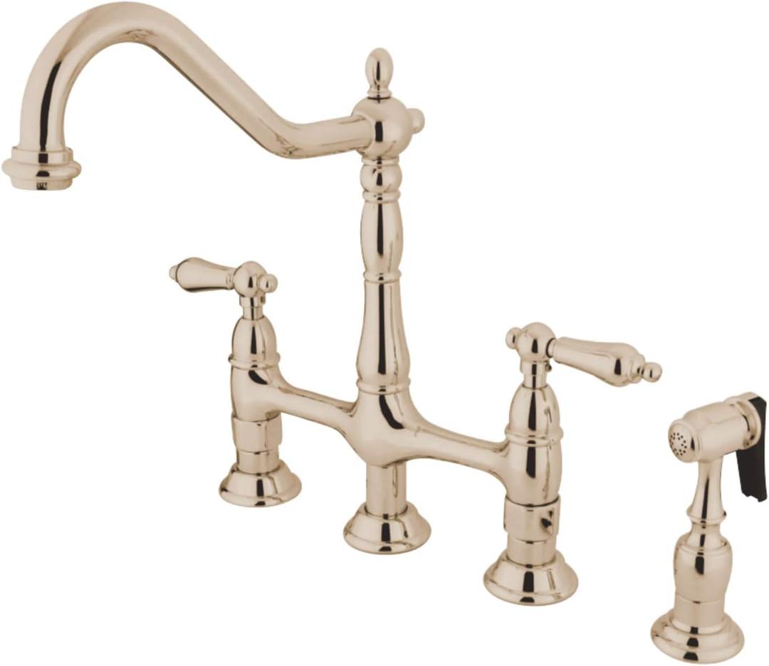 Kingston Brass KS1276ALBS Heritage Bridge Kitchen Faucet, Polished Nickel, 13.88 x 8.56 x 13.13