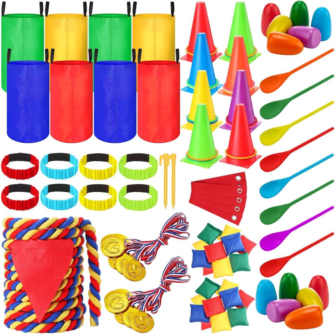 Wettarn 70 Pcs Carnival Outdoor Games Potato Sack Race Bags for Teens Adult Egg Spoon Bean Bags Ring Toss 3 Legged Relay Race Tug of War Rope Backyard Game for Birthday Party Field Day Family Wettarn 70 Pcs Carnival Outdoor Games Potato Sack Race Bags for Teens Adult Egg Spoon Bean Bags Ring Toss 3 Legged Relay Race Tug of War Rope Backyard Game for Birthday Party Field Day Family