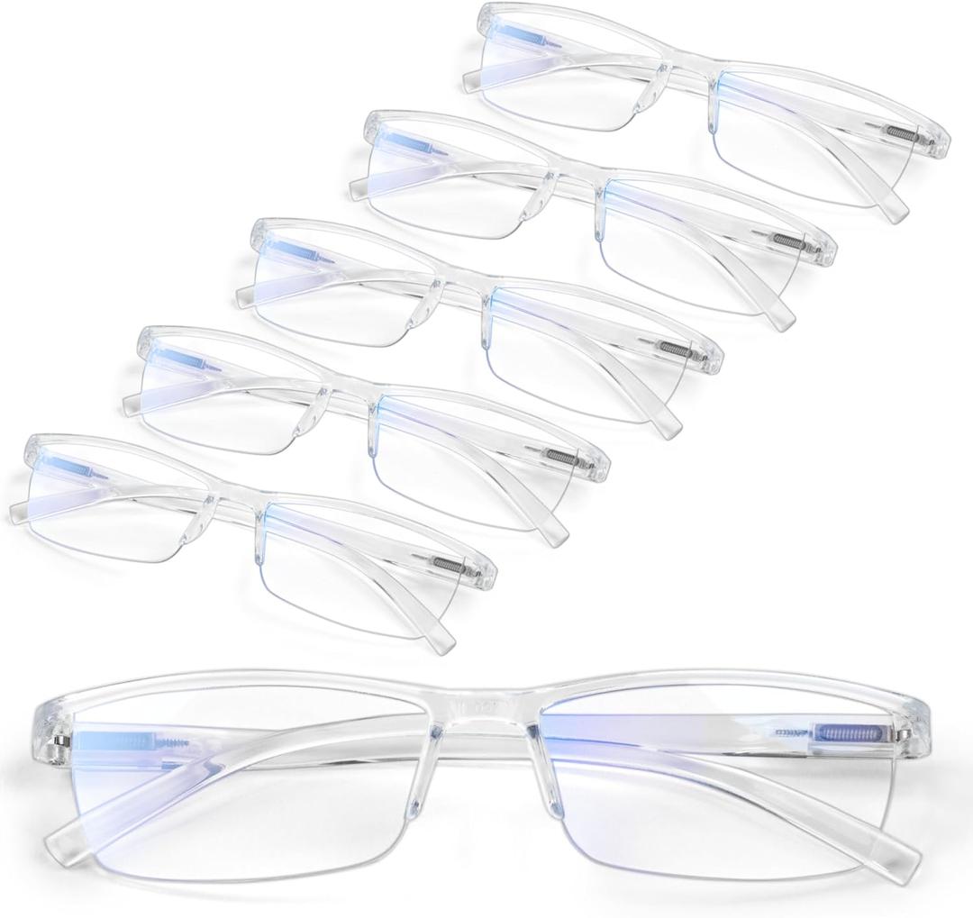 6 pack Executive Style Reading Glasses Men - Durable Readers with 99% Blue Light Blocking - Comfortable Fit with TR90 Frames (Transparent)