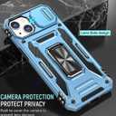for iPhone 15 Pro Phone Case iPhone 15 Pro Case with Slide Camera Cover Protective with Ring Stand, Heavy Duty Shockproof Rugged Bumper for iPhone 15Pro Case-Light Blue