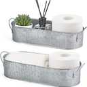 Mkono Metal Storage Basket for Toilet Tank Top Bathroom Decor, Galvanized Tray with Handle for Shelves, Farmhouse Toilet Paper Holder Organizing Bin Box for Countertop Living Room, Set of 2, Silver