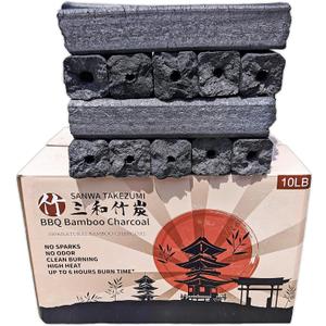 BBQ Bamboo Charcoal - Premium 100% Natural Chemical-Free Smokeless Fuel - Up to 7 Hours of Continuous Use - Long-Lasting - 10-Pound Packaging