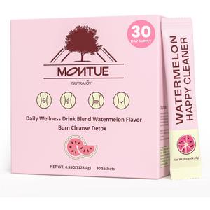 2 x Probiotic Fiber Supplement Powder for Women, Digestive & Gut Health, Happy Cleaner, Watermelon Flavor, Prebiotic & Probiotic, Immune Health, Natural Antioxidant, Vegan, 30 Servings