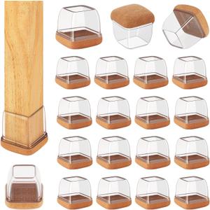 32 Pcs Chair Leg Floor Protectors Square, Silicone Chair Leg Protectors for Hardwood Floors, Chair Leg Caps Covers Protect Wooden Floors from Scratching, Thick, Won't Tear (Fit: 9/10" - 1")