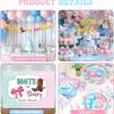 Boots or Bows Gender Reveal Decorations, Pink Blue Boy or Girl Gender Reveal Supplies, He or She Backdrop Banner Balloon Tablecloth Plate Napkin Cup Straw Knife Spoon Fork Sash 228 PCs