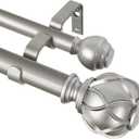 KAMANINA 1 Inch Double Curtain Rods for Windows 72 to 144 Inches (6-12 Feet), Silver Heavy Duty Double Curtain Rod, Telescoping Drapery Rod with Netted Texture Finials