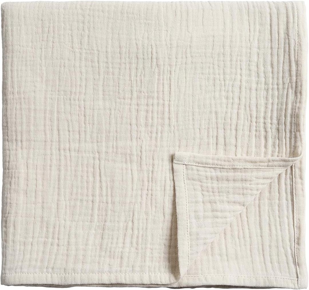 Meracorallo Muslin Swaddle Blanket, 100% Cotton Receiving Blanket Soft and Breathable Swaddle Wrap for Baby Boys and Girls, Cream