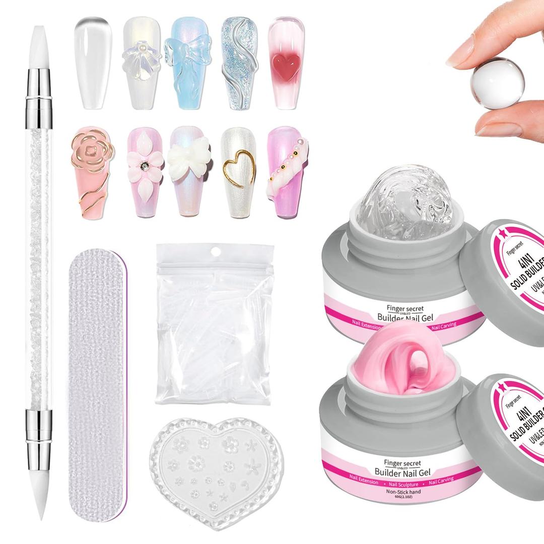240g Solid Builder Gel For Nails 3D Sculpting Hard Building Non-Stick Hand Hard Gel 8Oz 4Colors For Nails Nail Extension Nail Art Salon Home Non-Sticky Hand (Clear &White&Pink&Nude