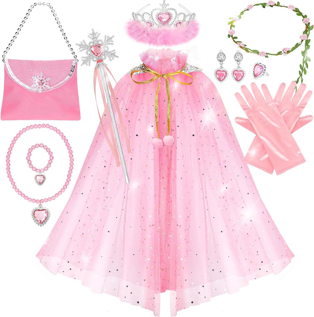 Fedio Princess Cape Set,12Pcs Princess Dress up Clothes for Little Girl, Princess Dresses for Girl 3-8 Years Birthday Gift (Pink)