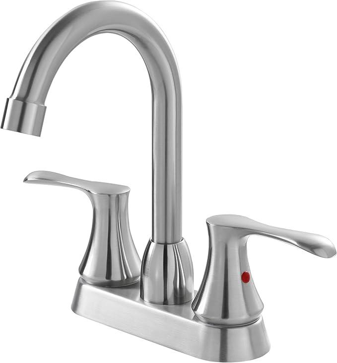 Comllen 4 Inch Centerset Bathroom Faucet, Brushed Nickel Modern Camper Vanity Sink Faucet, 2 Handles Stainless Steel RV Lavatory Bathroom Faucet 3 Hole