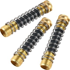 3-Pack Brass Garden Hose Extension Adapter, 3/4" GHT Hose Bib Extender with Anti-Kink Coil Spring, Faucet Extension Hose Protector, Solid Brass Garden Hose Connector for Garden, RV & Car Wash