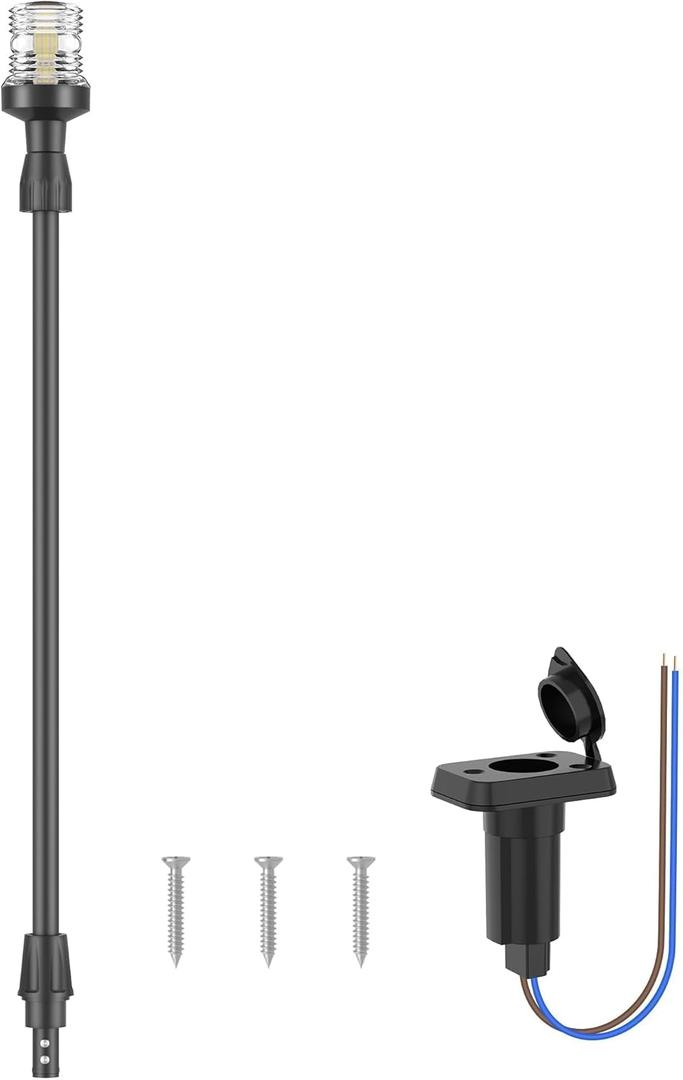 Obcursco Boat Stern Lights, Telescoping Pole 27"-48" LED Anchor Light with Base, 12V Adjustable 3NM 360 Navigation Lighting for Pontoon, Yacht, Bass, and Fishing Boats (27"-48", Black)