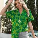 St Patricks Day Shirt Women St Paddy T Shirt Lucky Shamrock Graphic Tees Hawaiian Button Down Blouse Tops (Green, L)
