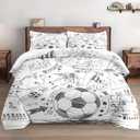 Full Size Comforter Set with 2 Pillowcases, Game Painting Ball Cup Soccer Soft 3 Pcs Bedding for Kids and Adults Bedroom Bed Decor