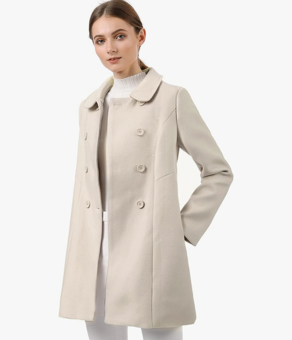 Allegra K Women's Peter Pan Collar Double Breasted Winter Long Trench Pea Coat, XS