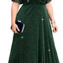 ZOMVA Plus Size Sparkly Maxi Dress V-Neck Wrap Ruffle Sleeve A-Line Glitter Gown Wedding Guest Cocktail Evening Party 3XL