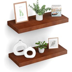 Floating Shelves (Set of 2)  Wall Mounted Shelves for Home Dcor and Storage, Natural Pine Wood, Suitable for Living Room and Bedroom (Brown, 15.7" x 5.7" x 1.0")