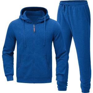 Riskrole Men's Hooded Tracksuit 2 Pieces Set Zip up Fleece Sweatsuit Casual Outdoor Sports Jogging Suits Set (X-Large, Blue)