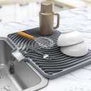 Kitchen Drying Mat for sink with a bulged edge,10"14"18"20"Silicone Dish Drying Mat with built-in Drain Spout, Rubber Dish Mat for Kitchen (18"12"gray)