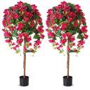 Giegxin 5 ft Bougainvillea Artificial 2 Pcs Artificial Bougainvillea Tree with Flowers in Plastic Pot Tall Floor Plant Faux Blooming Tree Large Fake Plants for Outdoor Indoor(Rose Red)
