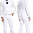 Men's Slim Fit 3 Piece Suit Two Button Business Wedding Dress Tux Suit Set Jacket Vest Pants with Tie (White, XXXL)