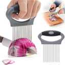 Onion Holder for Slicing, Large Stainless Steel Onion Slicer Holder - Multi-Purpose Vegetable Chopper Tomato Slicer, Food Cutter Assistant Tool for Potato, Avocado, Egg, Lemon, Fruit & Meat Tenderizer (Black, Grey)