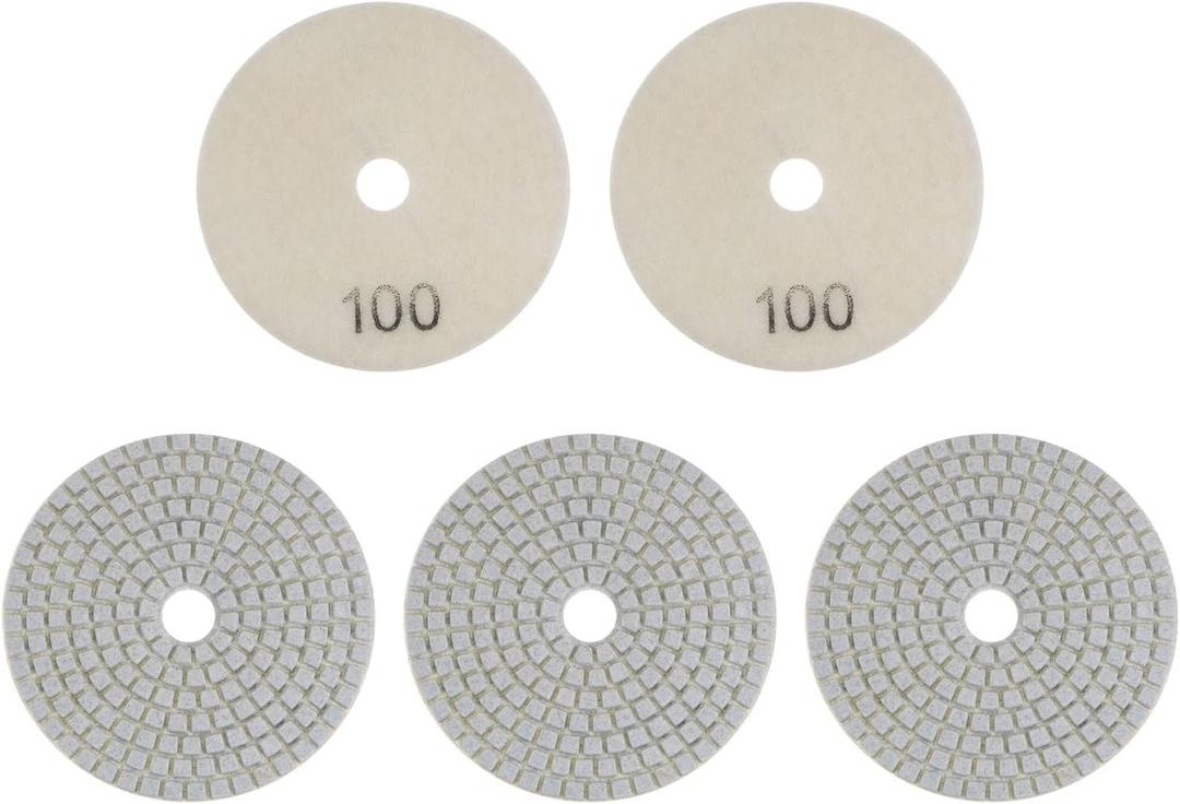HARFINGTON 5pcs Diamond Polishing Pads 4" Grits 100 Wet/Dry Polish Pad for Stone Concrete Marble Countertop Quartz for Polisher Grinder (Beige)