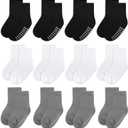2 x 12 Pack Baby Socks and Toddler Socks,Soft Cotton Crew Socks with Non-Slip Grips for Infants,Boys and Girls,2-4T,(Black/White/Gray)