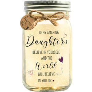 Gifts for Daughter from Mom or Dad, Sentimental Birthday & Graduation Gifts, Just Because or Encouragement Present for Her, Ready to Gift, Mason Jar Night Light with Cozy LED Lights (Sparkle)
