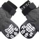 PUPTECK Anti-Slip Dog Socks with Double Sides Grips for Small Medium Large Dogs Hardwood Floors Prevents Licking, Dog Shoes for Hot Pavement Traction Control Paw Protector for Senior Dogs, Grey XS