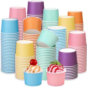 Aodaer 300 Pieces Paper Ice Cream Cups 8 oz Disposable Dessert Bowls 6 Colors Ice Cream Containers Hot and Cold Food Bowls Summer Party Treat Cups for Frozen Yogurt, Dessert, Sundae