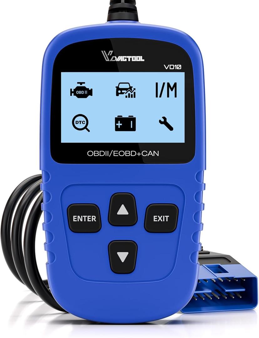 VDIAGTOOL VD10 OBD2 Scanner Code Reader Car Diagnostic Tool Engine Fault Code Reader for Turn Off CEL with Freeze Frame/I/M Readiness for All OBDII Protocol Cars, OBD2 Scanner Diagnostic Tool (Blue)