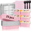 YQER 25 Pack Mini Loaf Pans with Lids and Spoons Sealing Sticker, 6.8oz Mini Cake Pans for Baking, Disposable Aluminum Foil Loaf Pans, Pink Loaf Baking Pans, Small Cake Containers With Lids