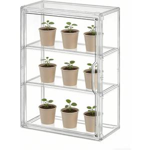 Mini Greenhouse for Indoor, Clear Stackable Green House with Magnetic Waterproof Door for Small Plants, 14x10.5x5.5