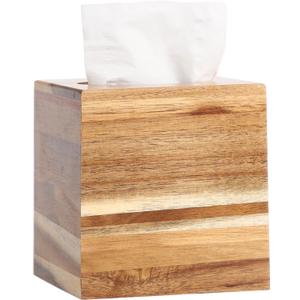 Tissue Box Cover, Acacia Wood Tissue Box Cover Square, Rustic Tissue Box Holder Covers Your Tissues, Decorative Tissue Cube Box Cover with Slide-Out Bottom