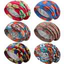 Sintege 6 Pcs Satin Lined Bonnet Sleep Chemo Hat Stretch Cancer Cap for Women Men Cancer Patient African Silk Soft Beanie(Vibrant Patterns)